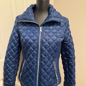Marc New York Navy Blue Puffer Jacket with Diamond Quilting and High Collar